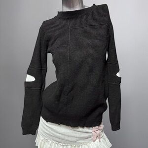 Black Women's Knit Sweater with Cutout Elbow Detail